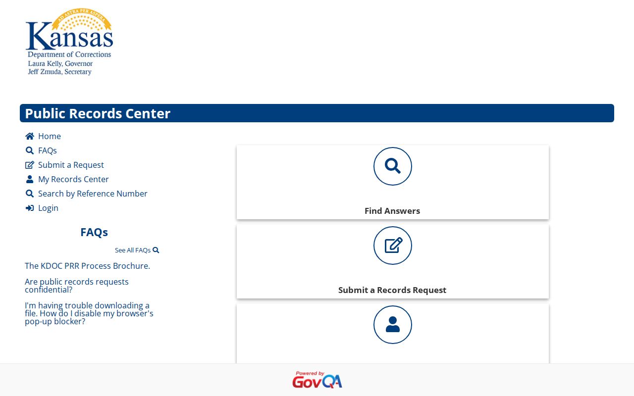Kansas KDOC GovQA release records request portal